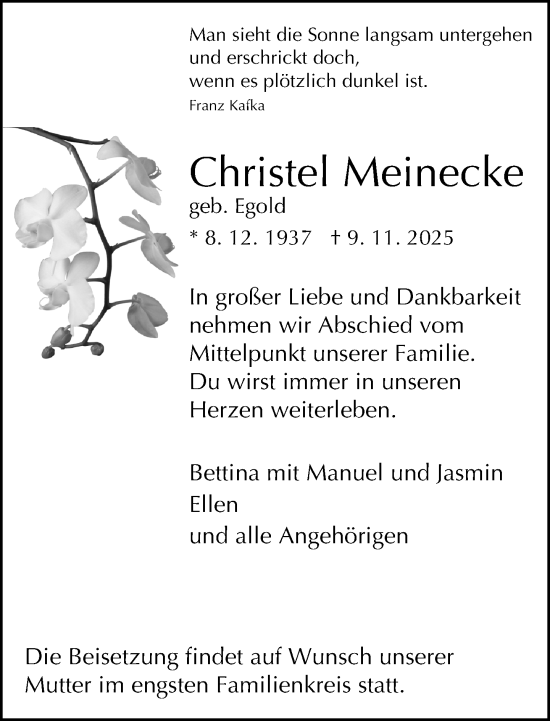 Traueranzeige von Christel Meinecke von Neue Westfälische und Westfalen-Blatt