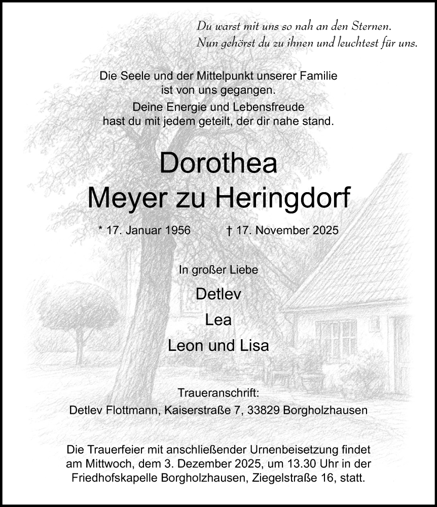  Traueranzeige für Dorothea Meyer zu Heringdorf vom 21.11.2025 aus Neue Westfälische und Westfalen-Blatt