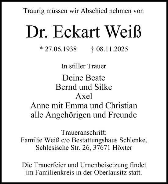 Traueranzeige von Eckart Weiß von Neue Westfälische und Westfalen-Blatt