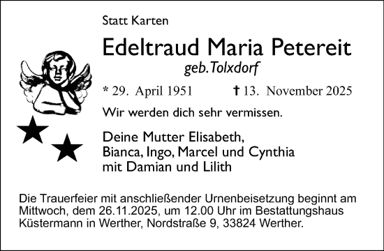 Traueranzeige von Edeltraud Maria Petereit von Neue Westfälische und Westfalen-Blatt