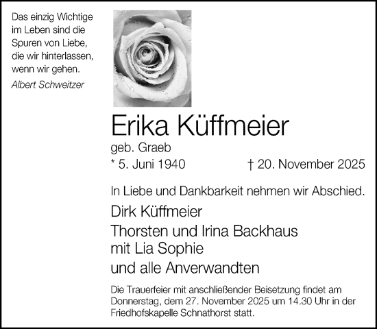 Traueranzeige von Erika Küffmeier von Neue Westfälische und Westfalen-Blatt