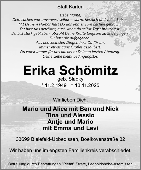 Traueranzeige von Erika Schömitz von Neue Westfälische und Westfalen-Blatt