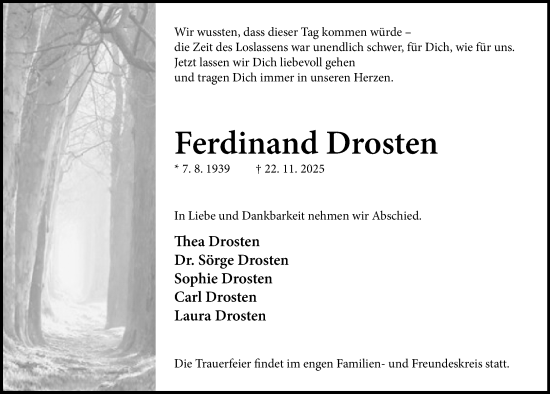 Traueranzeige von Ferdinand Drosten von Neue Westfälische und Westfalen-Blatt