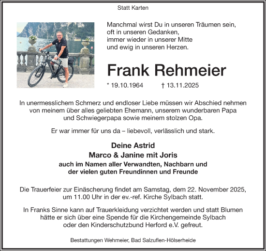 Traueranzeige von Frank Rehmeier von Neue Westfälische und Westfalen-Blatt