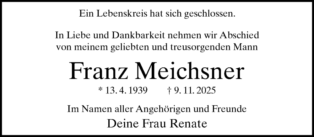  Traueranzeige für Franz Meichsner vom 29.11.2025 aus Neue Westfälische und Westfalen-Blatt