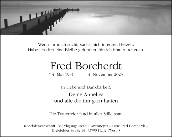 Traueranzeige von Fred Borcherdt von Neue Westfälische und Westfalen-Blatt