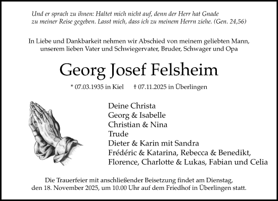 Traueranzeige von Georg Josef Felsheim von Neue Westfälische und Westfalen-Blatt