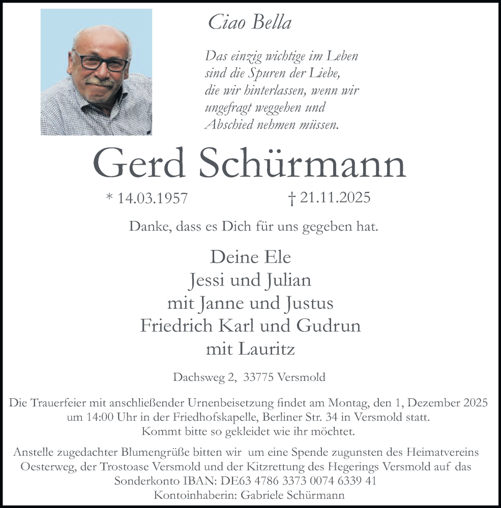  Traueranzeige für Gerd Schürmann vom 27.11.2025 aus Neue Westfälische und Westfalen-Blatt