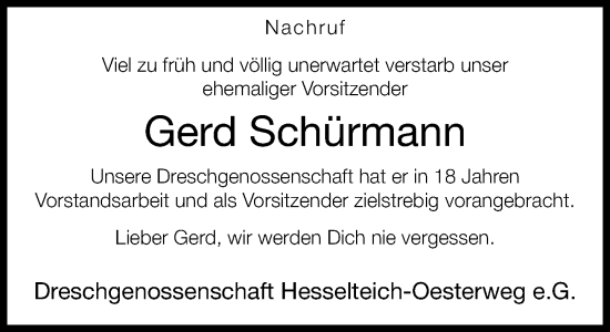 Traueranzeige von Gerd Schürmann von Neue Westfälische und Westfalen-Blatt