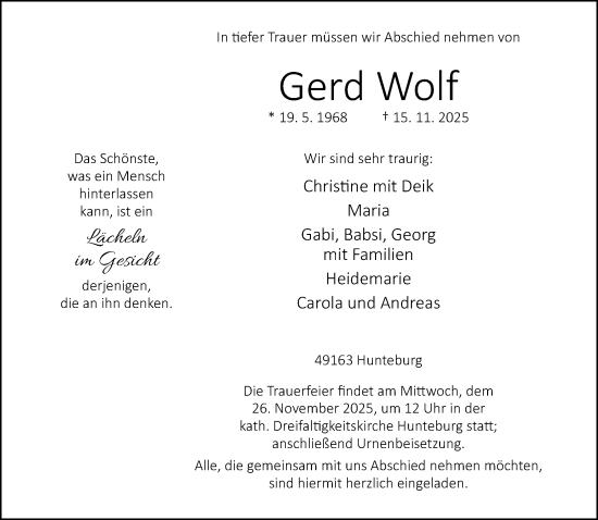 Traueranzeige von Gerd Wolf von Neue Westfälische und Westfalen-Blatt