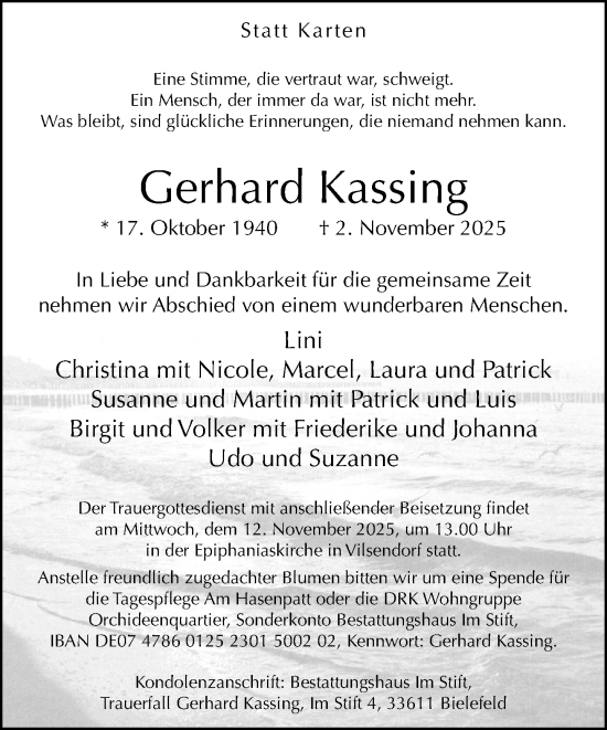 Traueranzeige von Gerhard Kassing von Neue Westfälische und Westfalen-Blatt