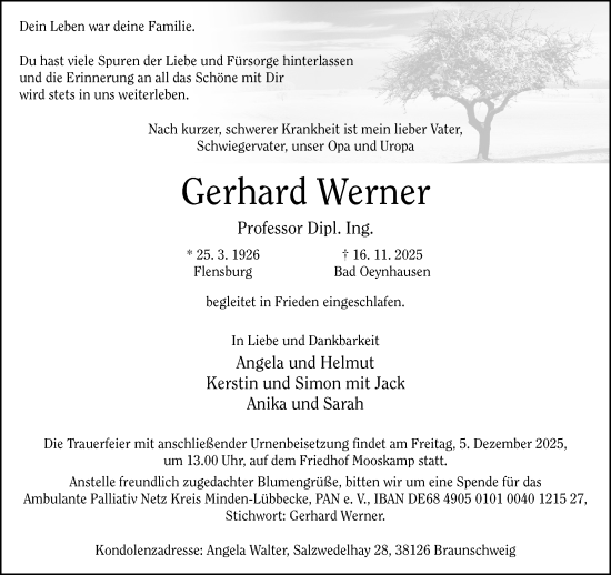 Traueranzeige von Gerhard Werner von Neue Westfälische und Westfalen-Blatt