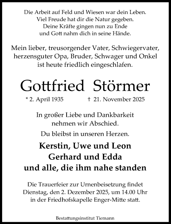 Traueranzeige von Gottfried Störmer von Neue Westfälische und Westfalen-Blatt