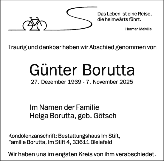Traueranzeige von Günter Borutta von Neue Westfälische und Westfalen-Blatt