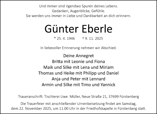 Traueranzeige von Günter Eberle von Neue Westfälische und Westfalen-Blatt