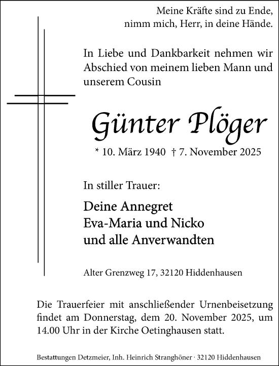 Traueranzeige von Günter Plöger von Neue Westfälische und Westfalen-Blatt