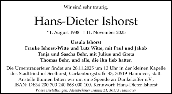 Traueranzeige von Hans-Dieter Ishorst von Neue Westfälische und Westfalen-Blatt