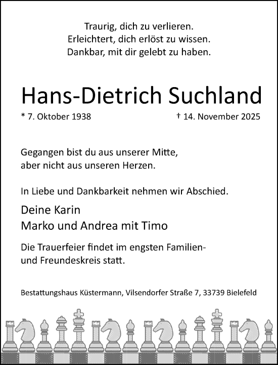 Traueranzeige von Hans-Dietrich Suchland von Neue Westfälische und Westfalen-Blatt