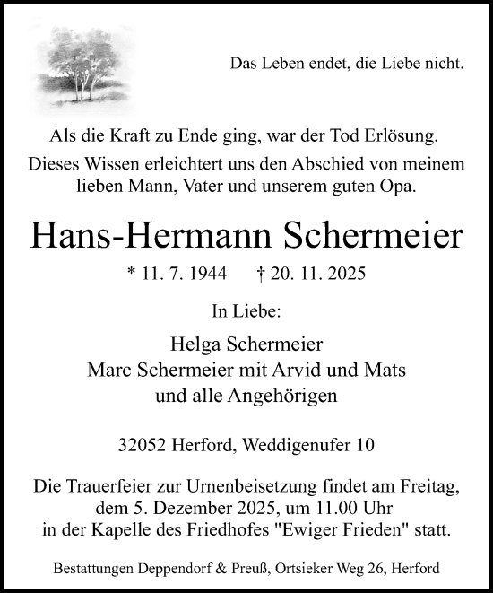 Traueranzeige von Hans-Hermann Schermeier von Neue Westfälische und Westfalen-Blatt