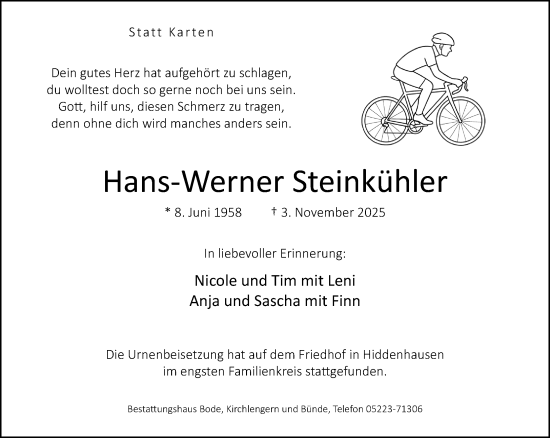 Traueranzeige von Hans-Werner Steinkühler von Neue Westfälische und Westfalen-Blatt