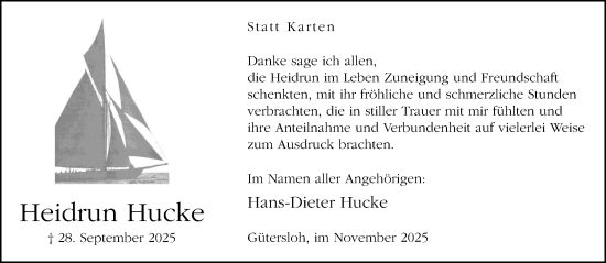 Traueranzeige von Heidrun Hucke von Neue Westfälische und Westfalen-Blatt