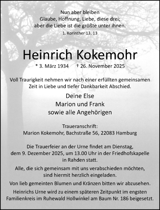 Traueranzeige von Heinrich Kokemohr von Neue Westfälische und Westfalen-Blatt
