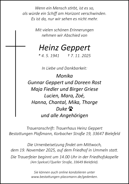 Traueranzeige von Heinz Geppert von Neue Westfälische und Westfalen-Blatt
