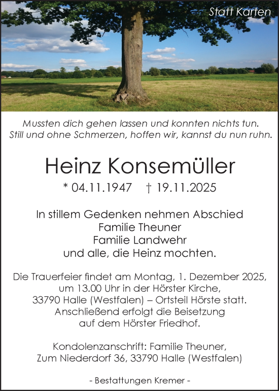 Traueranzeige von Heinz Konsemüller von Neue Westfälische und Westfalen-Blatt