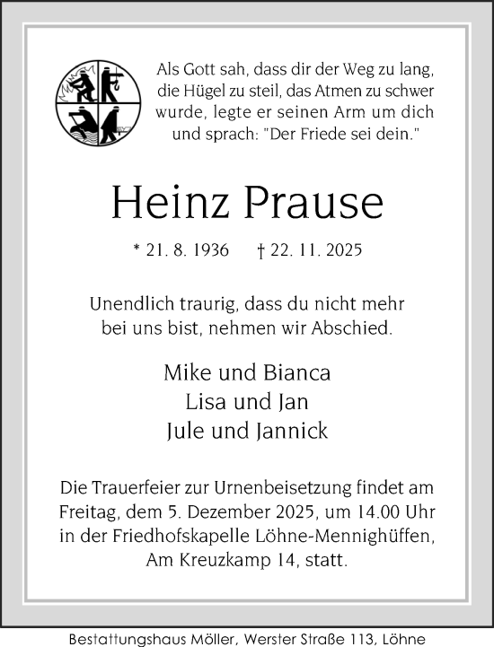 Traueranzeige von Heinz Prause von Neue Westfälische und Westfalen-Blatt