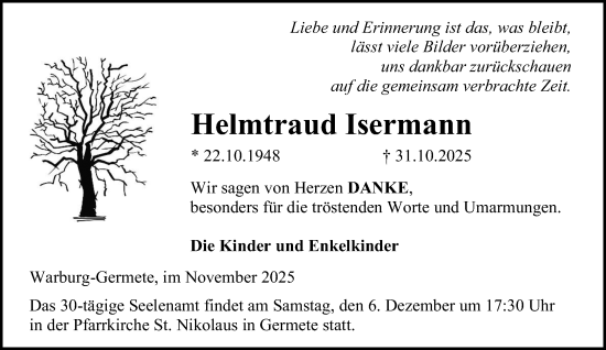Traueranzeige von Helmtraud Isermann von Neue Westfälische und Westfalen-Blatt