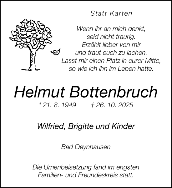 Traueranzeige von Helmut Bottenbruch von Neue Westfälische und Westfalen-Blatt