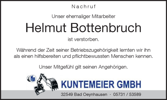 Traueranzeige von Helmut Bottenbruch von Neue Westfälische und Westfalen-Blatt