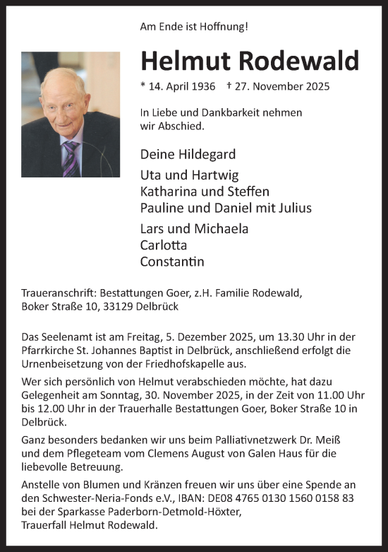 Traueranzeige von Helmut Rodewald von Neue Westfälische und Westfalen-Blatt