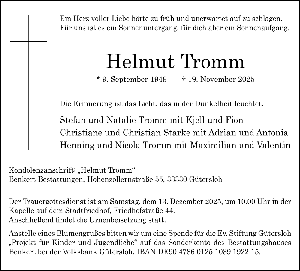  Traueranzeige für Helmut Tromm vom 29.11.2025 aus Neue Westfälische und Westfalen-Blatt