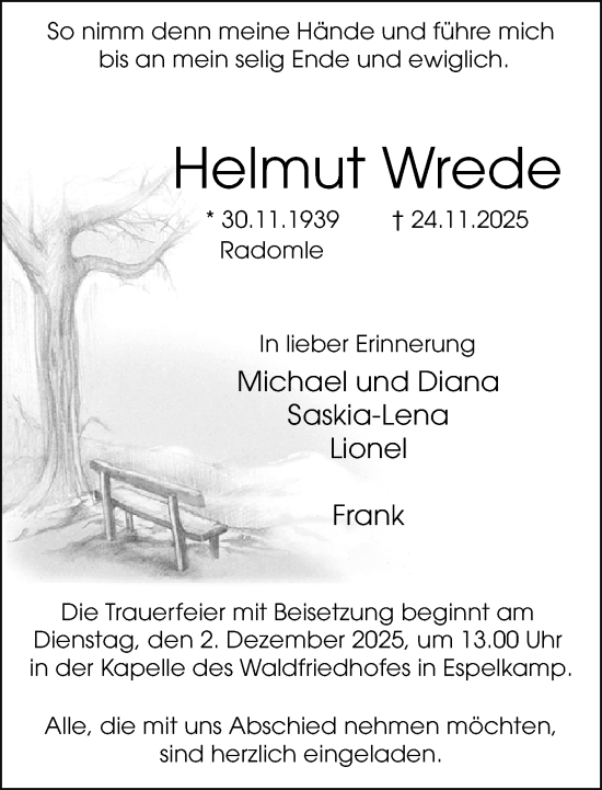 Traueranzeige von Helmut Wrede von Neue Westfälische und Westfalen-Blatt