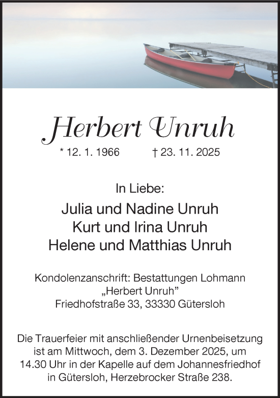 Traueranzeige von Herbert Unruh von Neue Westfälische und Westfalen-Blatt