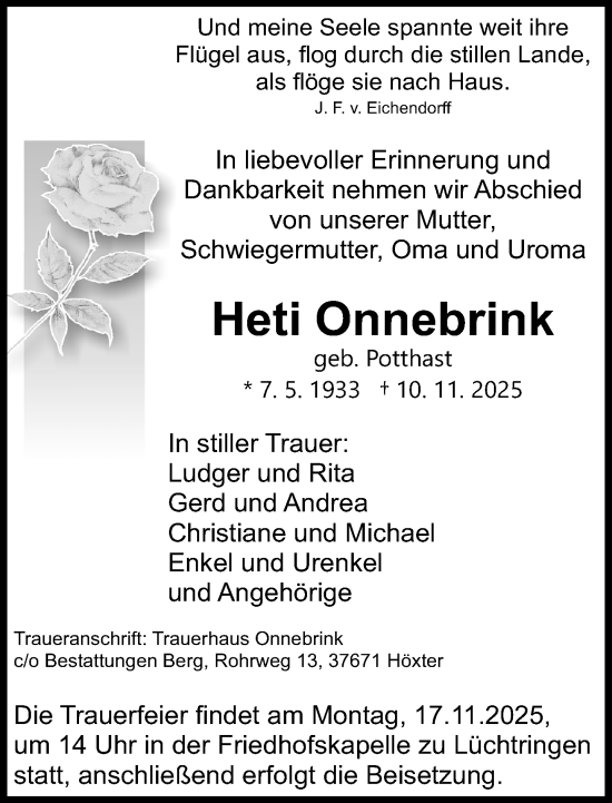 Traueranzeige von Heti Onnebrink von Neue Westfälische und Westfalen-Blatt