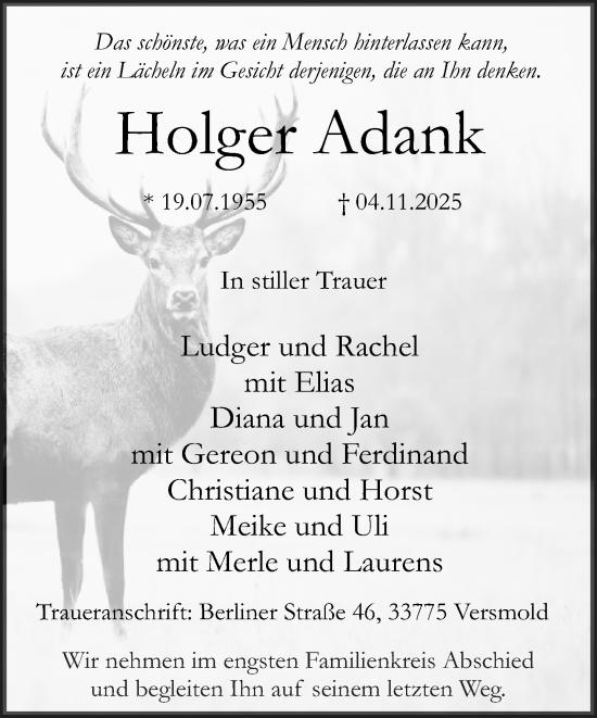 Traueranzeige von Holger Adank von Neue Westfälische und Westfalen-Blatt