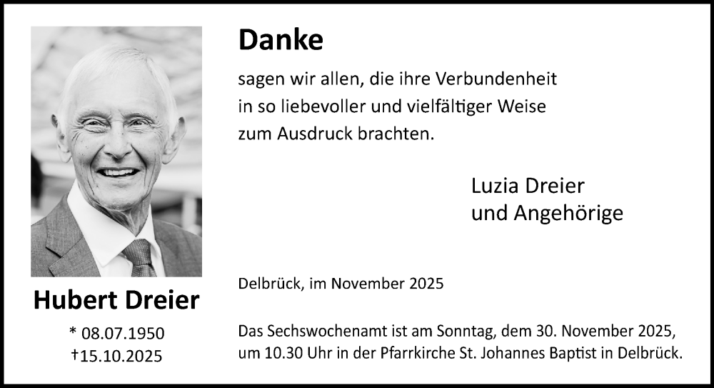  Traueranzeige für Hubert Dreier vom 22.11.2025 aus Neue Westfälische und Westfalen-Blatt