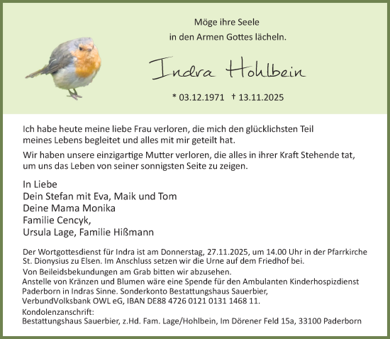 Traueranzeige von Indra Hohlbein von Neue Westfälische und Westfalen-Blatt