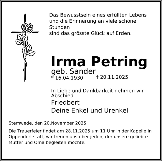 Traueranzeige von Irma Petring von Neue Westfälische und Westfalen-Blatt