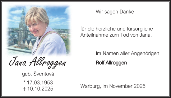 Traueranzeige von Jana Allroggen von Neue Westfälische und Westfalen-Blatt