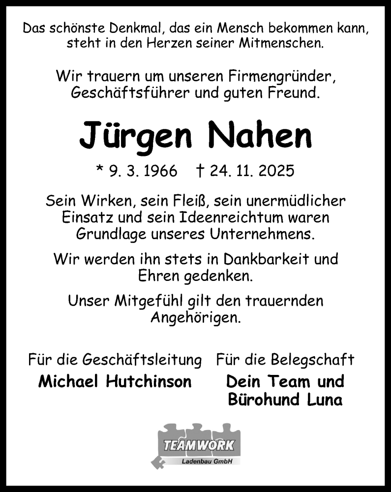  Traueranzeige für Jürgen Nahen vom 29.11.2025 aus Neue Westfälische und Westfalen-Blatt