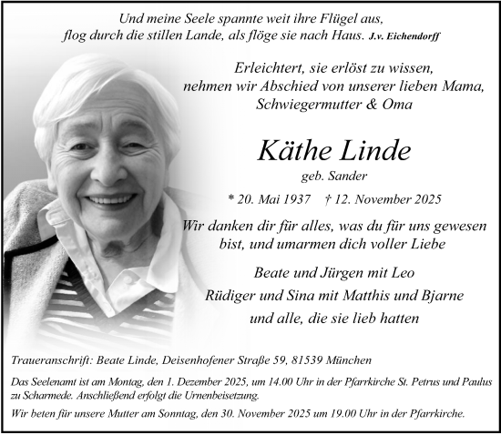 Traueranzeige von Käthe Linde von Neue Westfälische und Westfalen-Blatt