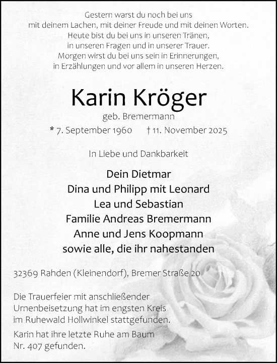 Traueranzeige von Karin Kröger von Neue Westfälische und Westfalen-Blatt