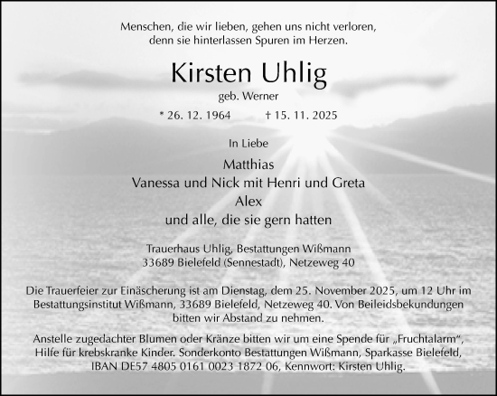 Traueranzeige von Kirsten Uhlig von Neue Westfälische und Westfalen-Blatt