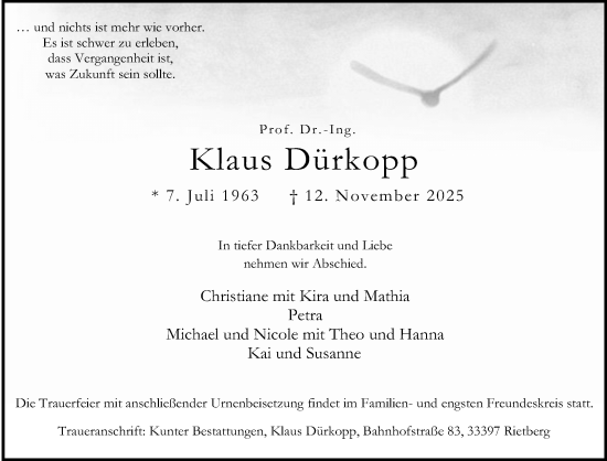 Traueranzeige von Klaus Dürkopp von Neue Westfälische und Westfalen-Blatt