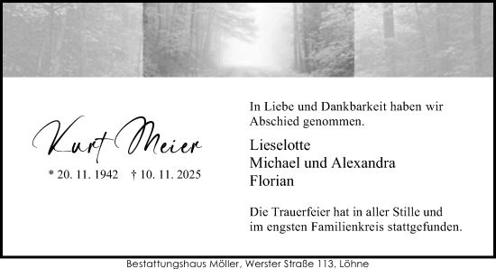 Traueranzeige von Kurt Meier von Neue Westfälische und Westfalen-Blatt