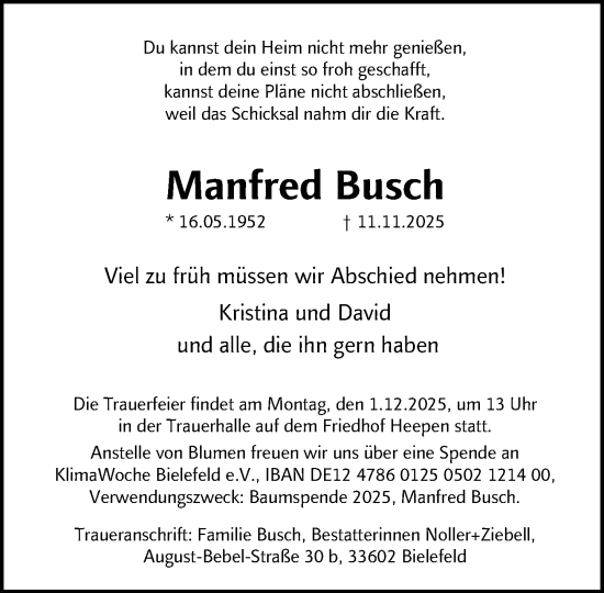 Traueranzeige von Manfred Busch von Neue Westfälische und Westfalen-Blatt