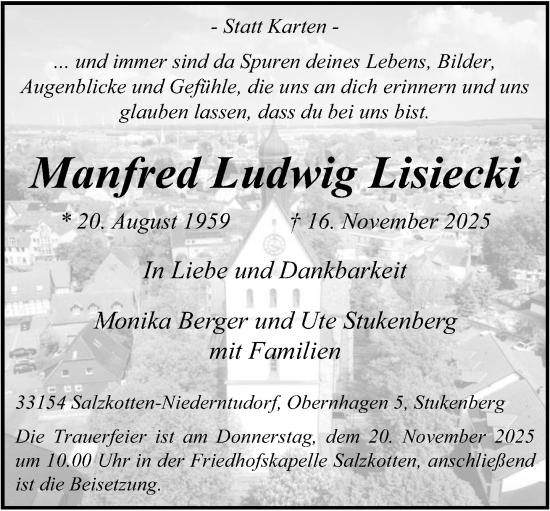 Traueranzeige von Manfred Ludwig Lisiecki von Neue Westfälische und Westfalen-Blatt
